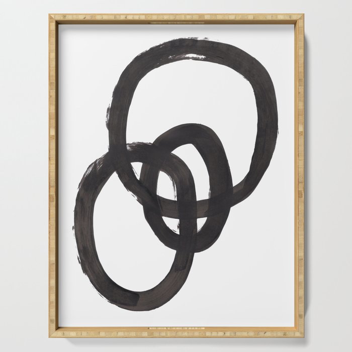 'And I Op' Minimalist Ink Line Drawing Abstract Black Brush Strokes Modern Funky Maze by Ejaaz Haniff  Serving Tray Gallery Image 1