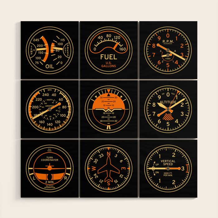 Aircraft Flight Instruments - Full Black Wood Wall Art Gallery Image 1