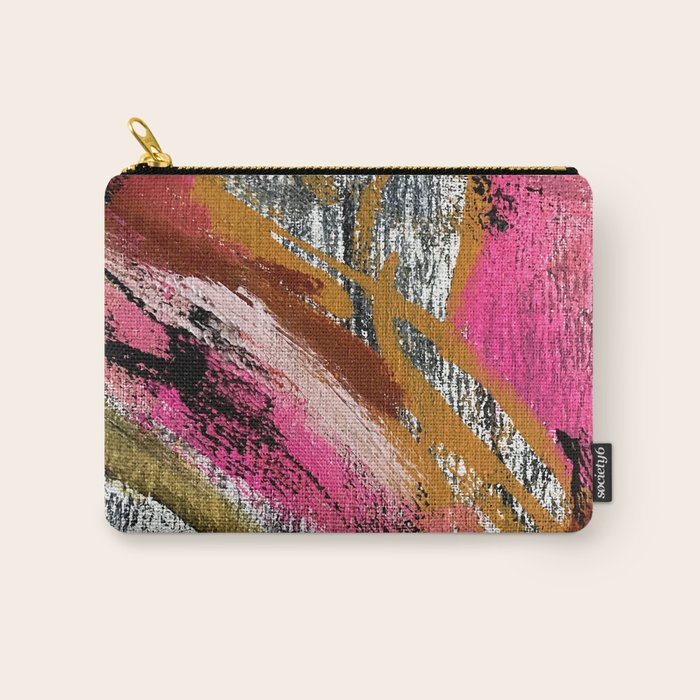 Motivation [3] : a colorful, vibrant abstract piece in pink red, gold, black and white Carry All Pouch Gallery Image 1