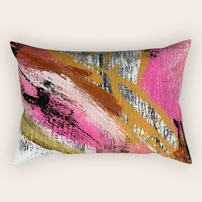 Motivation [3] : a colorful, vibrant abstract piece in pink red, gold, black and white Rectangular Pillow Gallery Image 2
