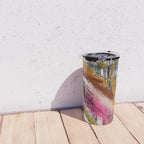 Motivation [3] : a colorful, vibrant abstract piece in pink red, gold, black and white Travel Mug Gallery Image 4