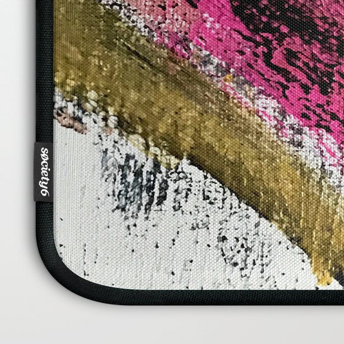 Motivation [3] : a colorful, vibrant abstract piece in pink red, gold, black and white Laptop Sleeve Gallery Image 3