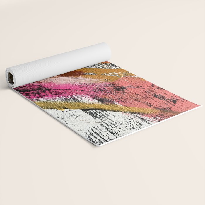 Motivation [3] : a colorful, vibrant abstract piece in pink red, gold, black and white Yoga Mat Gallery Image 2