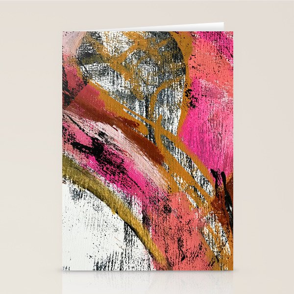 Motivation [3] : a colorful, vibrant abstract piece in pink red, gold, black and white Stationery Card Gallery Image 2