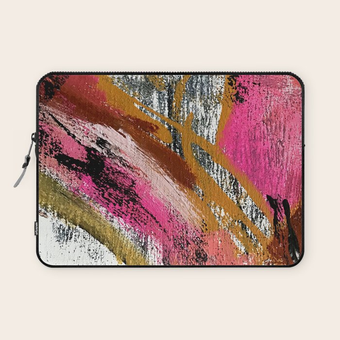Motivation [3] : a colorful, vibrant abstract piece in pink red, gold, black and white Laptop Sleeve Gallery Image 1