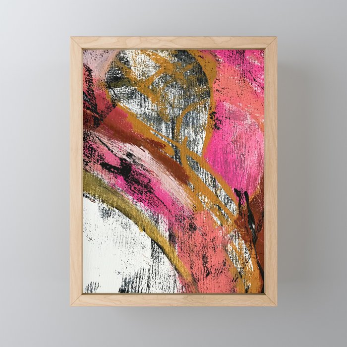 Motivation [3] : a colorful, vibrant abstract piece in pink red, gold, black and white Mini Art Print Gallery Image 1
