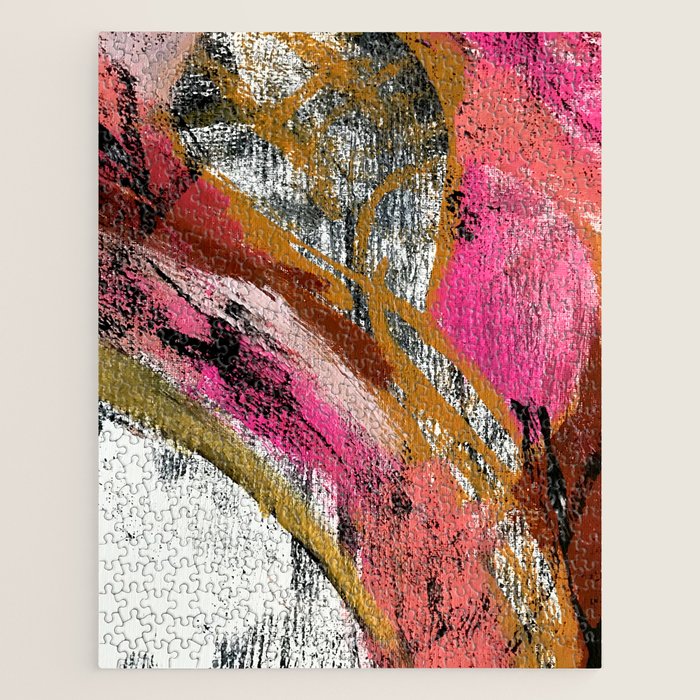 Motivation [3] : a colorful, vibrant abstract piece in pink red, gold, black and white Jigsaw Puzzle Gallery Image 1