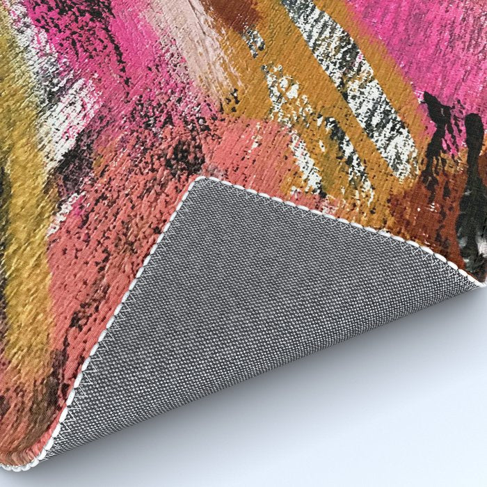 Motivation [3] : a colorful, vibrant abstract piece in pink red, gold, black and white Rug Gallery Image 4