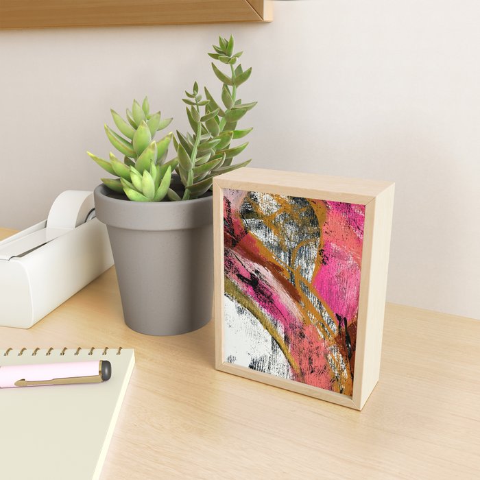 Motivation [3] : a colorful, vibrant abstract piece in pink red, gold, black and white Mini Art Print Gallery Image 2