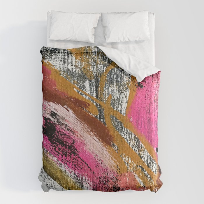 Motivation [3] : a colorful, vibrant abstract piece in pink red, gold, black and white Duvet Cover Gallery Image 6