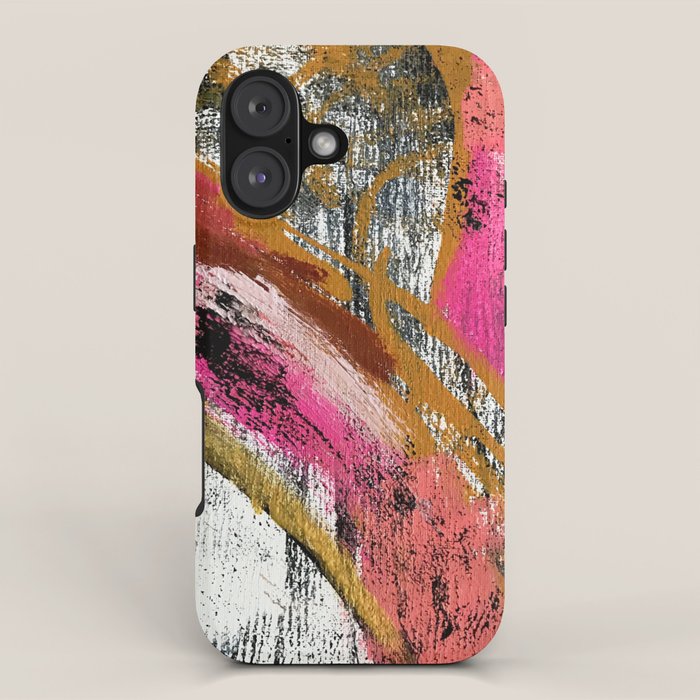 Motivation [3] : a colorful, vibrant abstract piece in pink red, gold, black and white iPhone Case Gallery Image 1