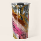 Motivation [3] : a colorful, vibrant abstract piece in pink red, gold, black and white Travel Mug Gallery Image 1