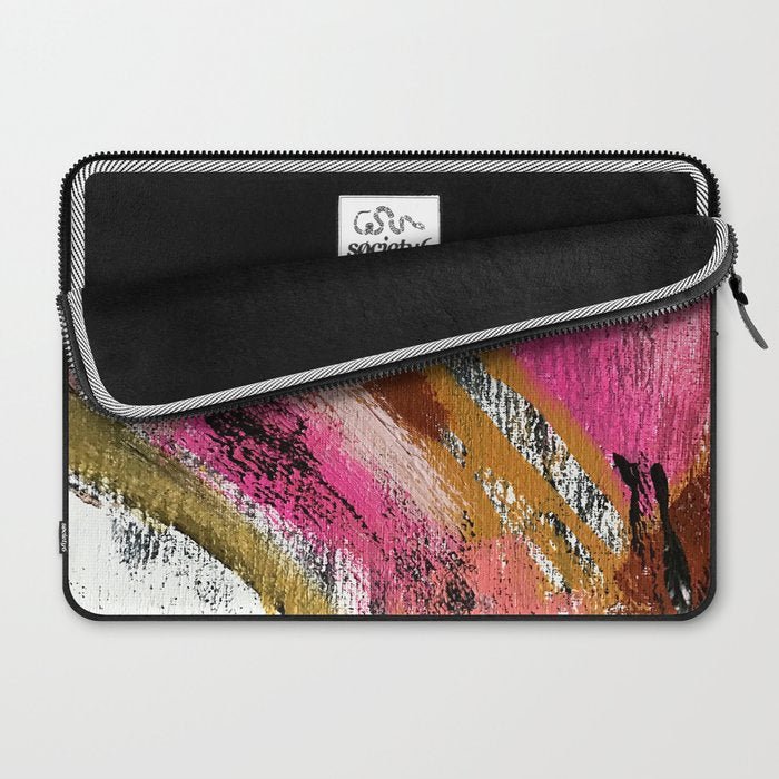 Motivation [3] : a colorful, vibrant abstract piece in pink red, gold, black and white Laptop Sleeve Gallery Image 2