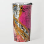 Motivation [3] : a colorful, vibrant abstract piece in pink red, gold, black and white Travel Mug Gallery Image 2