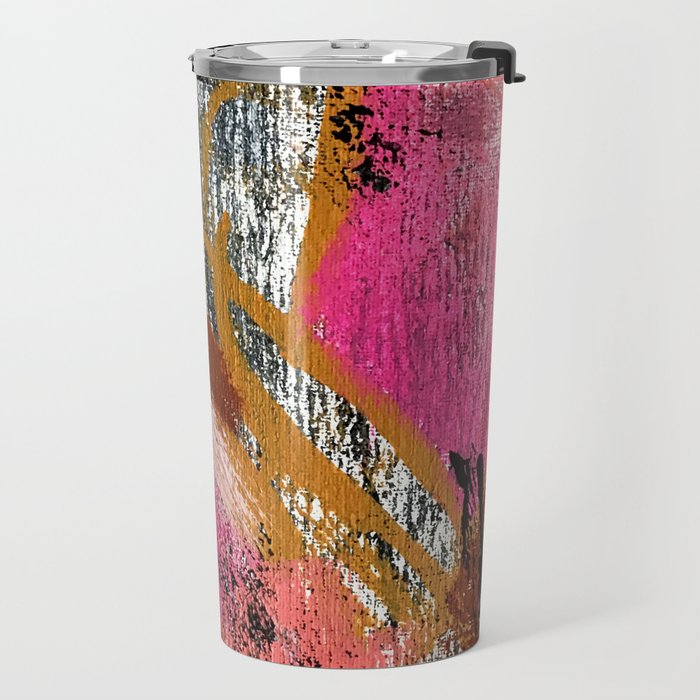 Motivation [3] : a colorful, vibrant abstract piece in pink red, gold, black and white Travel Mug Gallery Image 2