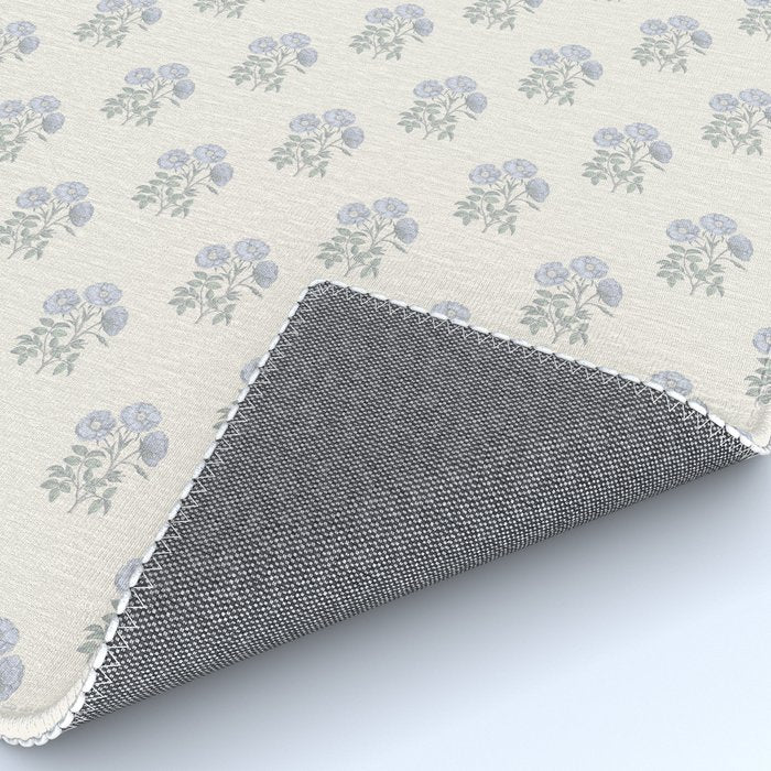 Vintage Sketched Floral Block Print - Blue Beige Rug Gallery Image 4