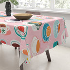 Retro hand drawn coffee tea cup pattern Tablecloth Gallery Image 3