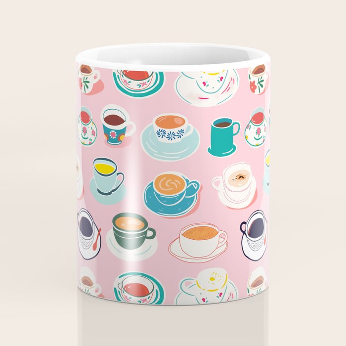 Retro hand drawn coffee tea cup pattern Coffee Mug Gallery Image 4