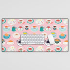 Retro hand drawn coffee tea cup pattern Desk Mat Gallery Image 1