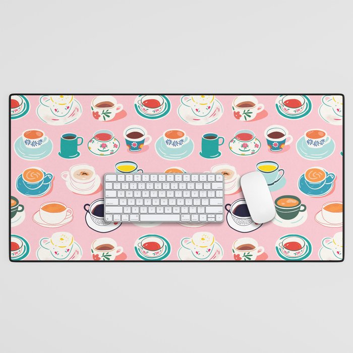 Retro hand drawn coffee tea cup pattern Desk Mat Gallery Image 1