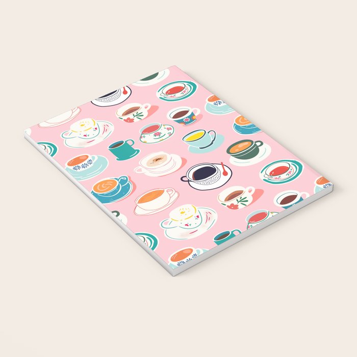 Retro hand drawn coffee tea cup pattern Notebook Gallery Image 3