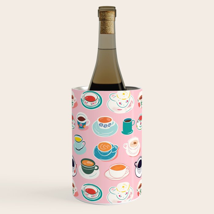 Retro hand drawn coffee tea cup pattern Wine Chiller Gallery Image 1