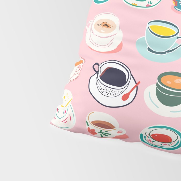 Retro hand drawn coffee tea cup pattern Pillow Sham Gallery Image 4