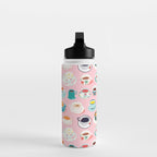 Retro hand drawn coffee tea cup pattern Water Bottle Gallery Image 3