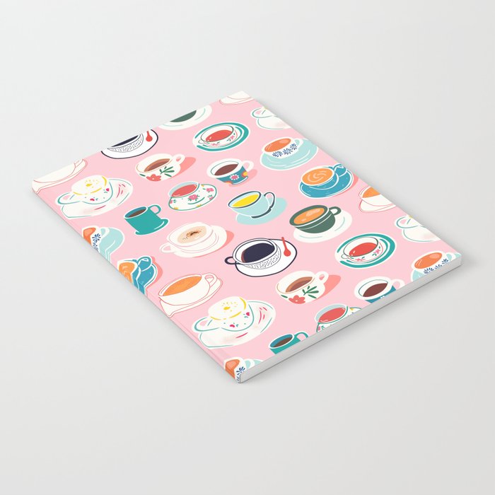 Retro hand drawn coffee tea cup pattern Notebook Gallery Image 2