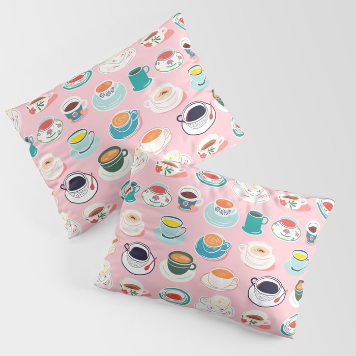 Retro hand drawn coffee tea cup pattern Pillow Sham Gallery Image 3