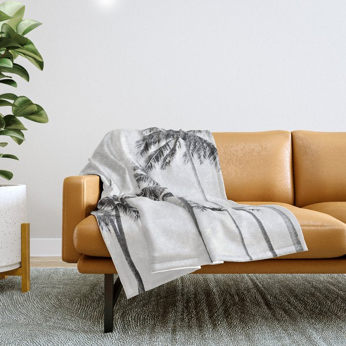 Palm Trees - Black and White Photography Throw Blanket Gallery Image 1