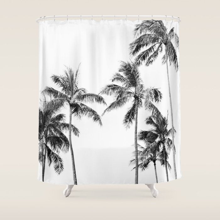 Palm Trees - Black and White Photography Shower Curtain Gallery Image 1