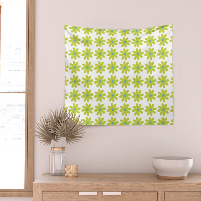 Springtime Flower Single in Lime Green and White Wall Tapestry Gallery Image 2