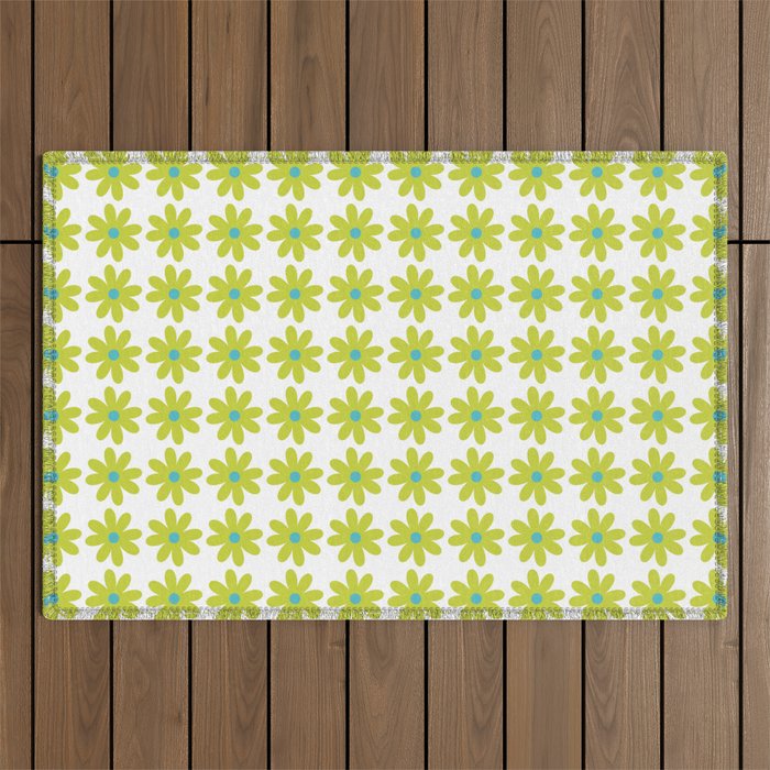Springtime Flower Single in Lime Green and White Outdoor Rug Gallery Image 1