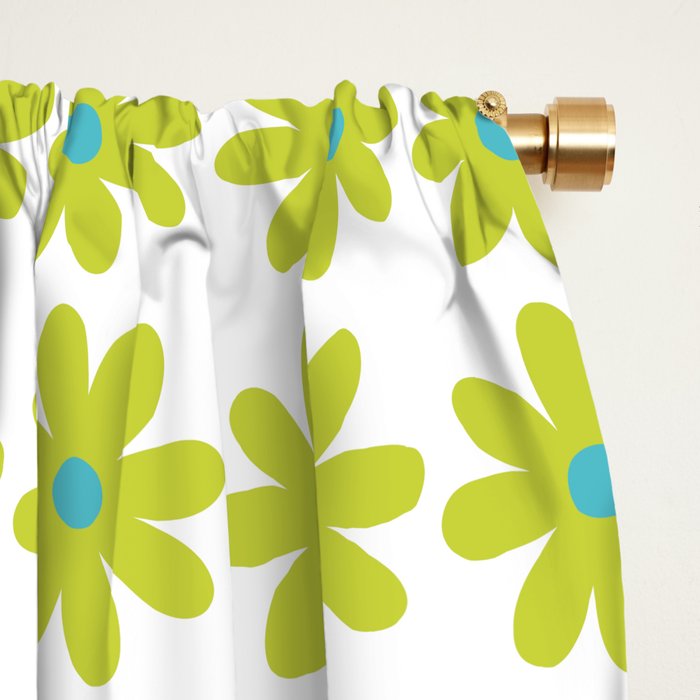 Springtime Flower Single in Lime Green and White Window Curtain Gallery Image 2