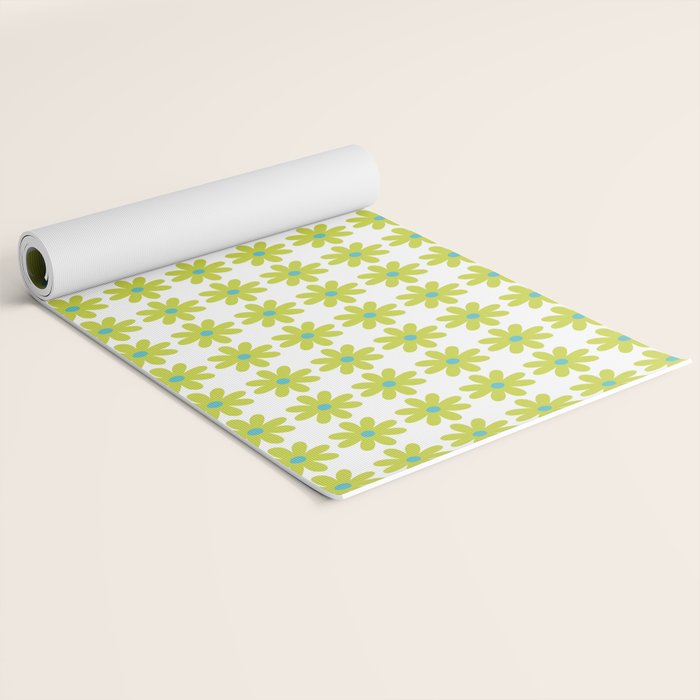 Springtime Flower Single in Lime Green and White Yoga Mat Gallery Image 2