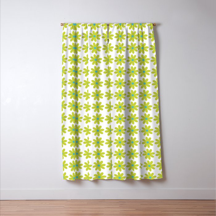Springtime Flower Single in Lime Green and White Window Curtain Gallery Image 3