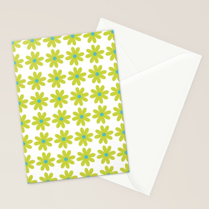 Springtime Flower Single in Lime Green and White Stationery Card Gallery Image 2