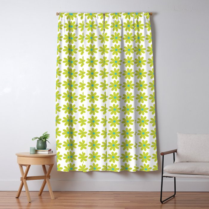 Springtime Flower Single in Lime Green and White Window Curtain Gallery Image 1