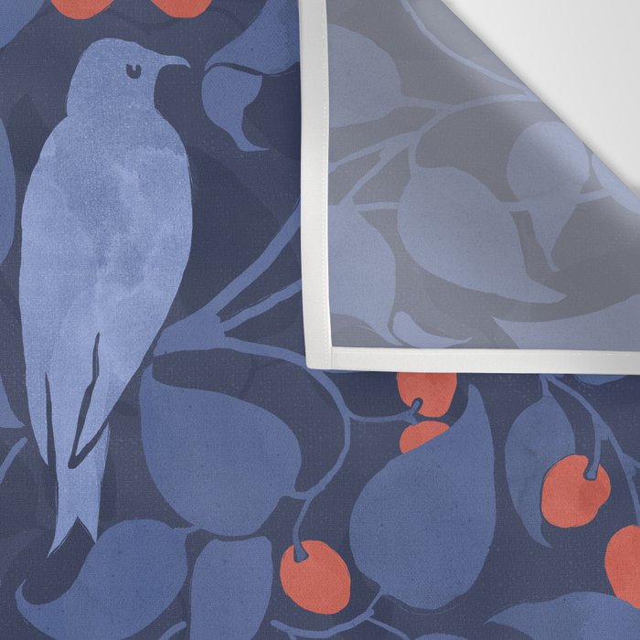 Blue Birds And Red Cherries Blue Wall Tapestry Gallery Image 3