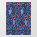 Blue Birds And Red Cherries Blue Poster Gallery Image 4