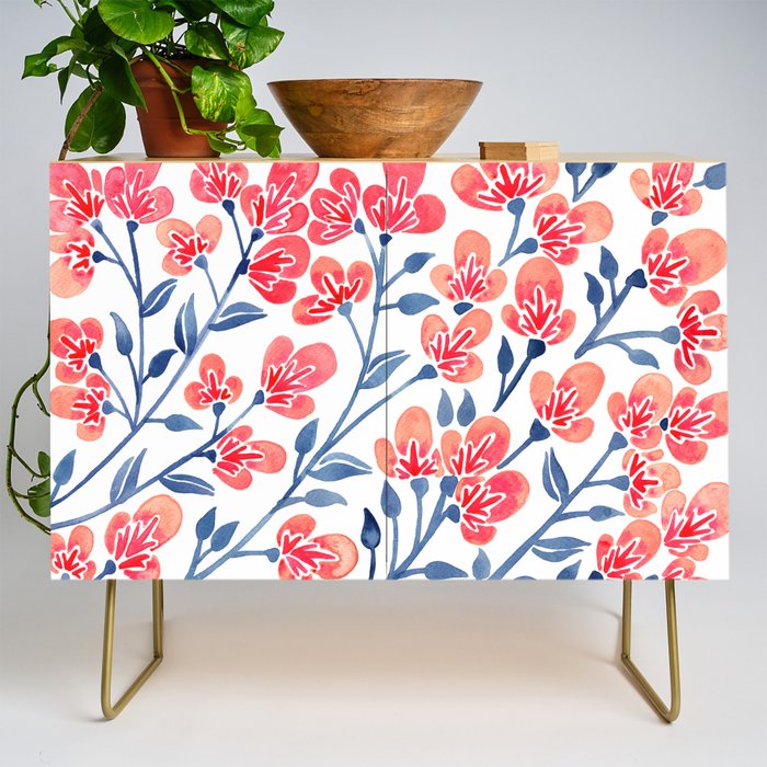 Cherry Blossoms - Melon & Navy Palette Credenza Gallery Image 1