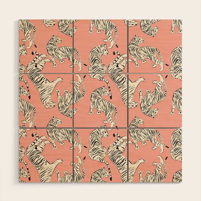 Pink Tiger Pattern 006 Wood Wall Art