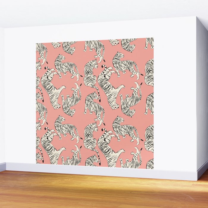 Pink Tiger Pattern 006 Wall Mural Gallery Image 2