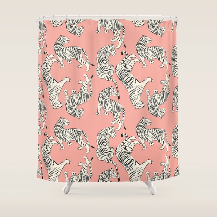 Pink Tiger Pattern 006 Shower Curtain Gallery Image 1