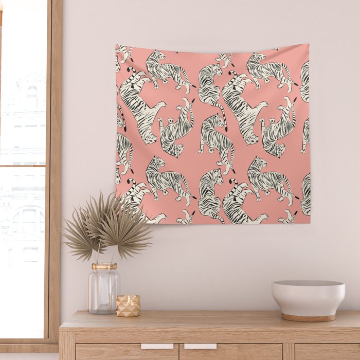 Pink Tiger Pattern 006 Wall Tapestry Gallery Image 2