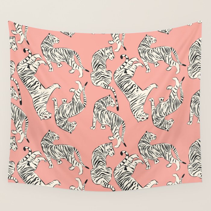 Pink Tiger Pattern 006 Wall Tapestry Gallery Image 1