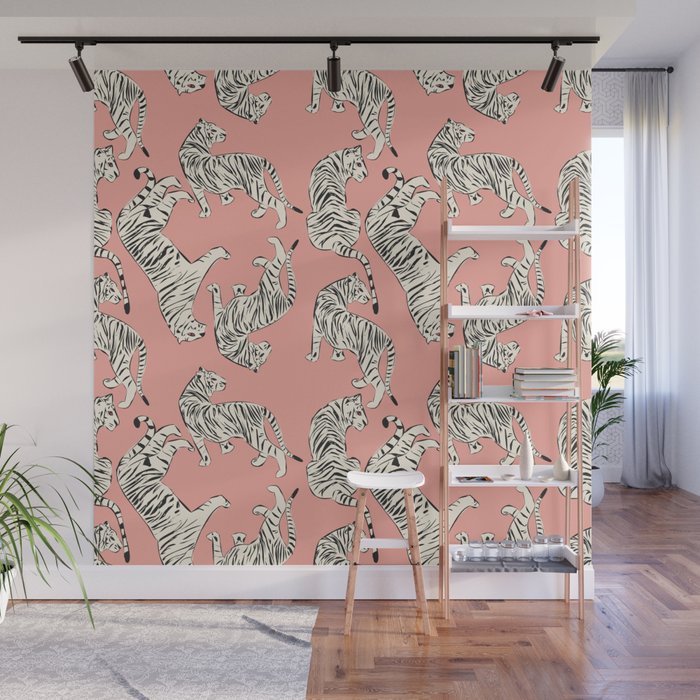 Pink Tiger Pattern 006 Wall Mural Gallery Image 1