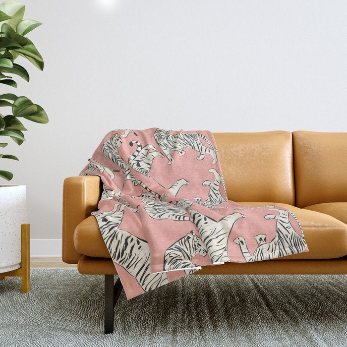 Pink Tiger Pattern 006 Throw Blanket Gallery Image 1