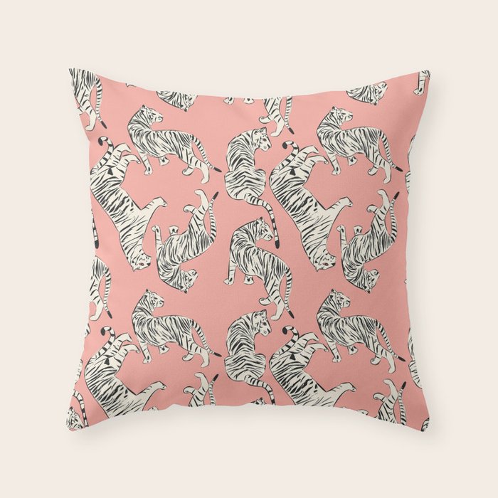 Pink Tiger Pattern 006 Throw Pillow Gallery Image 6